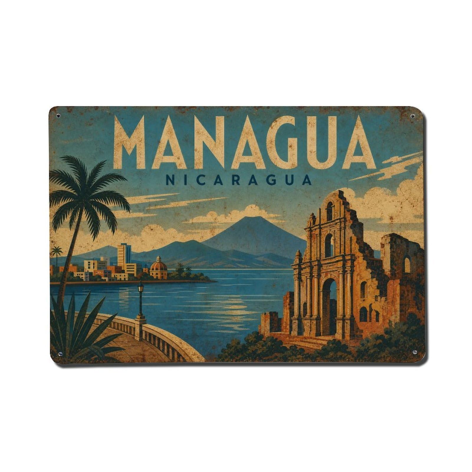 Travel Retro Nicaragua Managua Metal Tin Sign