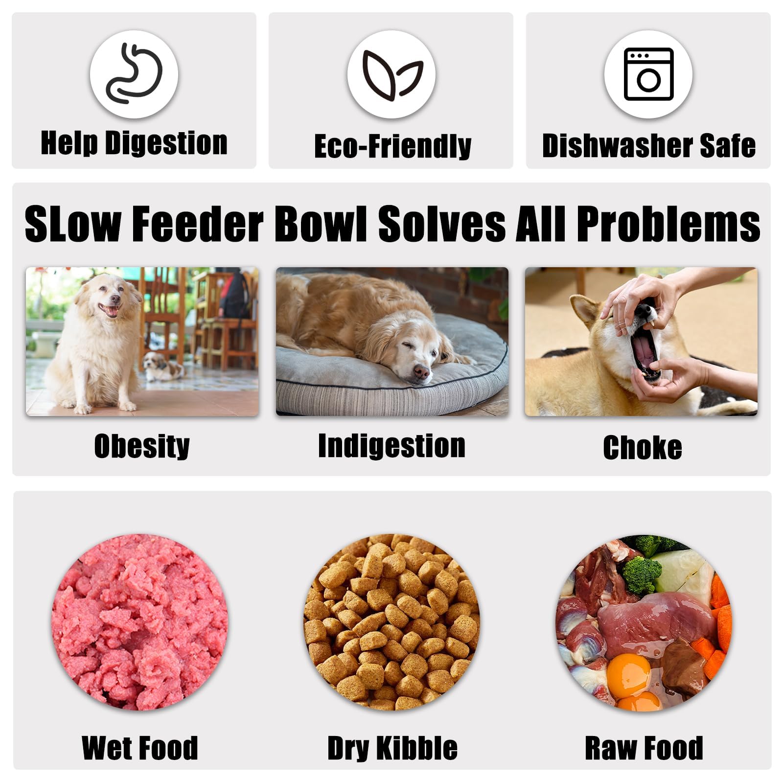 TOKAYIFE Ciotola anti ingozzamento 21.8cm Cibo lento per animali domestici Ciotola per cani e gatti Anti-rigurgito Antiscivolo Durevole (M, Grigio)