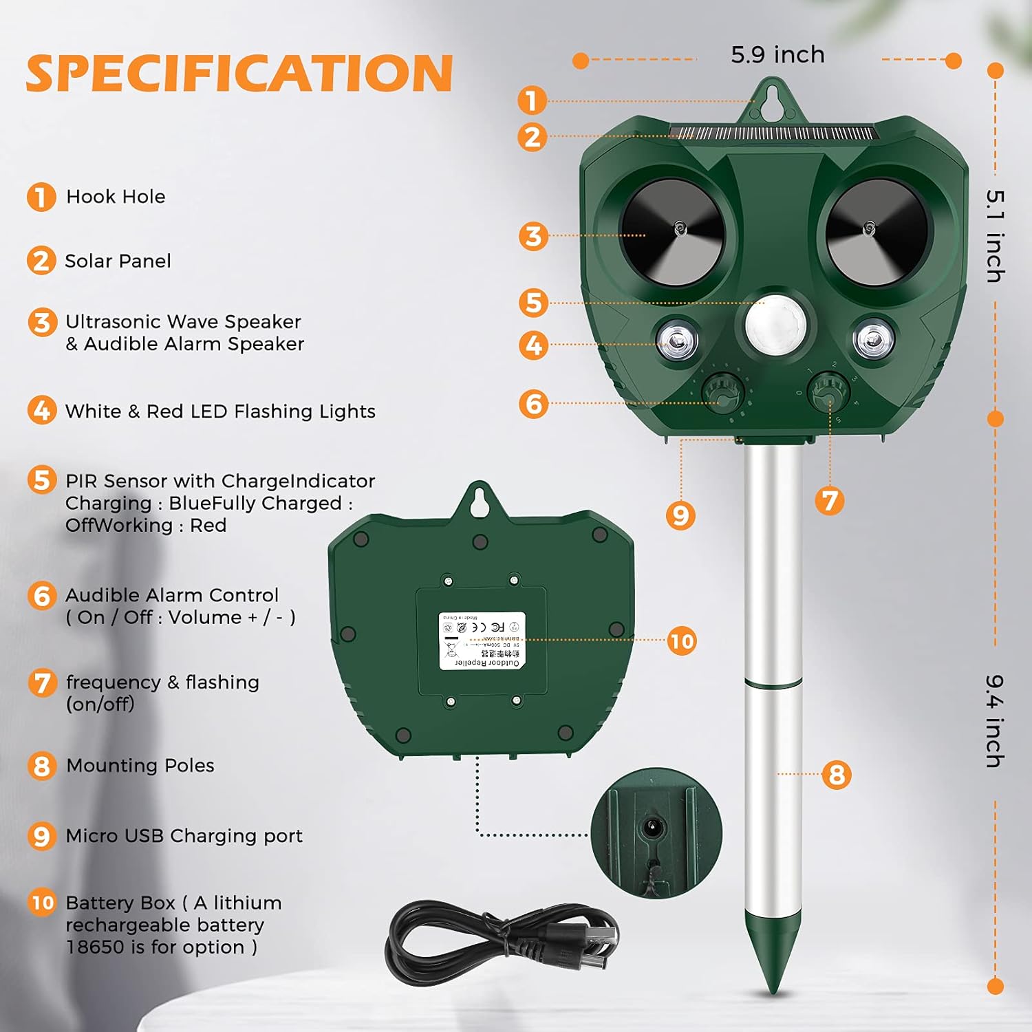 60s Solar Deer Repellent Device Outdoor,Ultrasonic Animal Repeller,Bird Deterrent Devices with Motion Activated Detector Flashing Ligh,for Squirrel,Cat,Dog,Mole,Rabbit,Racoon,Rat,Snake etc. : Patio, Lawn & Garden