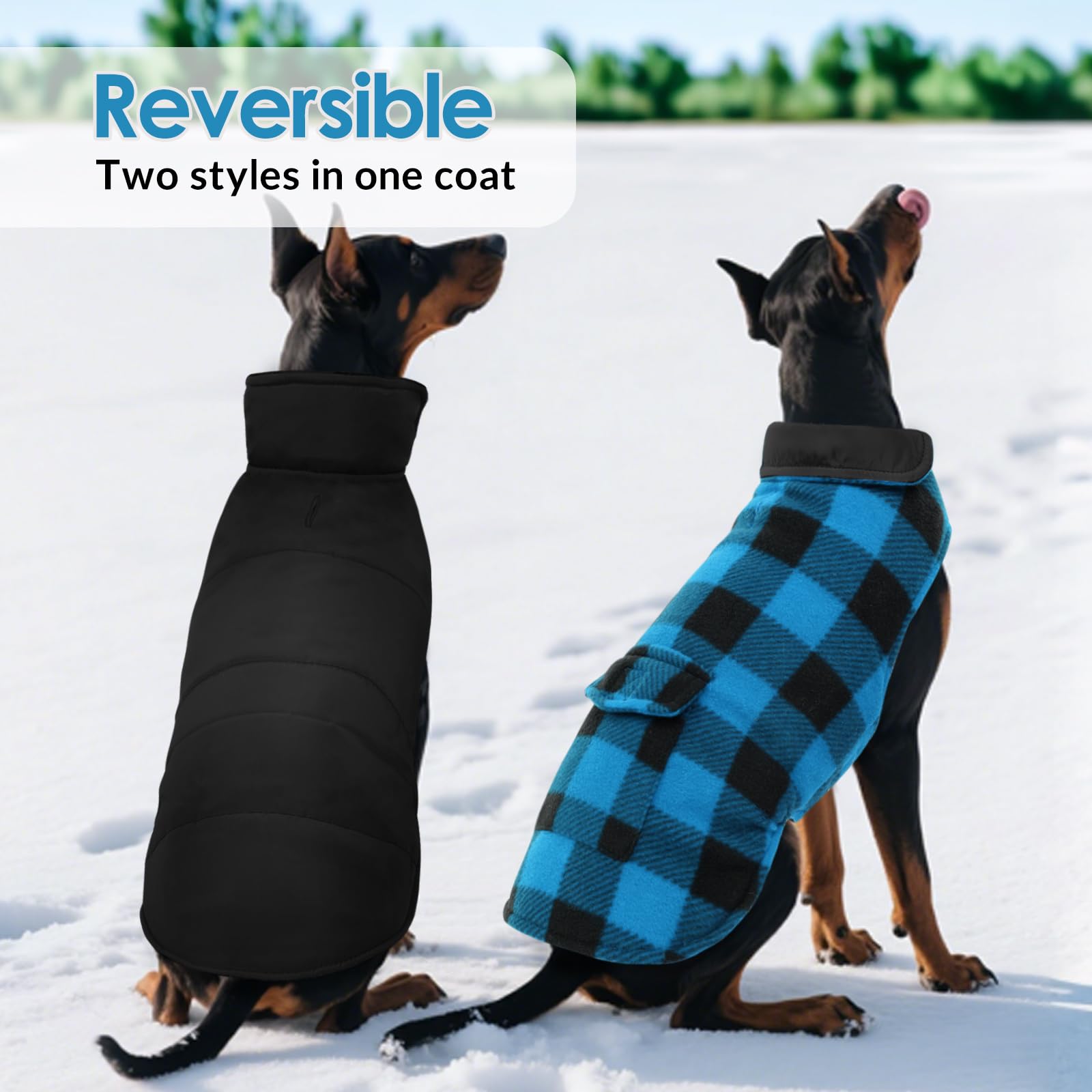 ASENKU Cappotto Cane Impermeabili Invernale, Cappottino Cane Reversibile Antivento Freddo, Calda Giacca per Cani Taglia Grande, Gilet per Cani con Fodera in Lana Protegge Dal Freddo 3XL