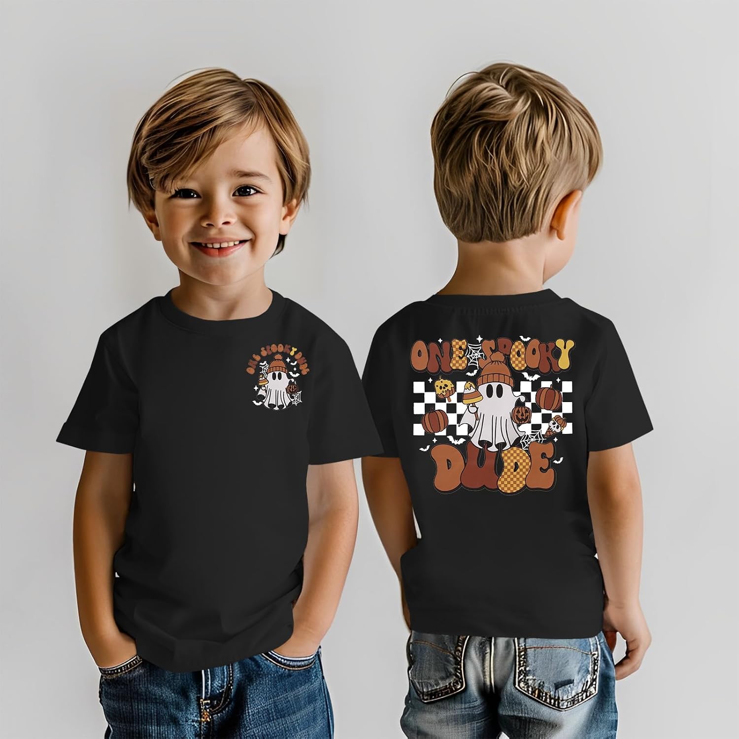 GLIGLITTR Toddler Boy Halloween Shirt One Spooky Dude Ghost Tshirt Baby 1st Halloween Birthday Tee Spooky Season Fall Outfits