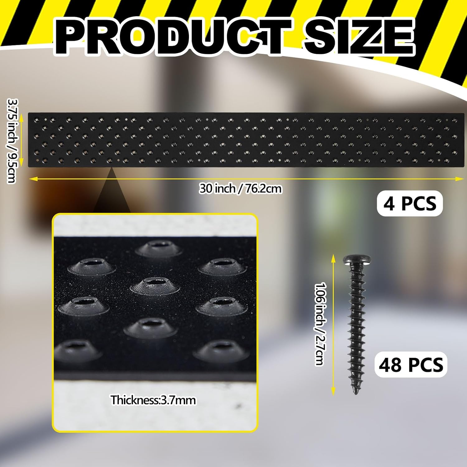 Gisafai 4 Pcs Non Slip Aluminum Stair Tread 30 x 3.75 Inch Metal Stair Nosing Powder Coated Anti Slip Outdoor Treads with Carbon Steel Screws, Easy to Install for Wood Ramp Deck Steps (Black)