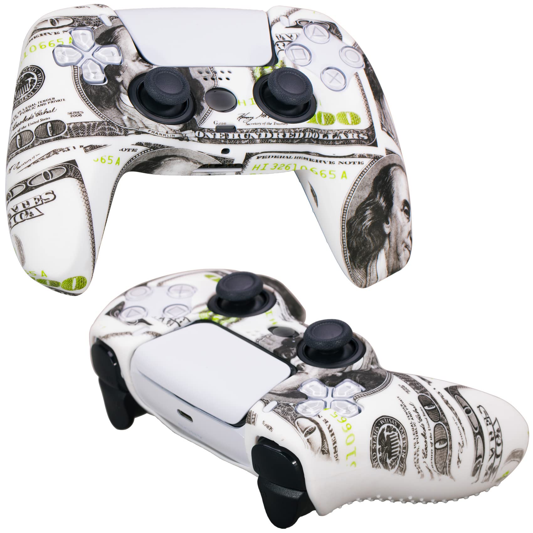 YoRHa Silicona Espesar Impresión Funda Piel Carcasas Cubierta Compatible de PS5 Mando x 1 (Dólares estadounidenses) con Agarres para el Pulgar x 10