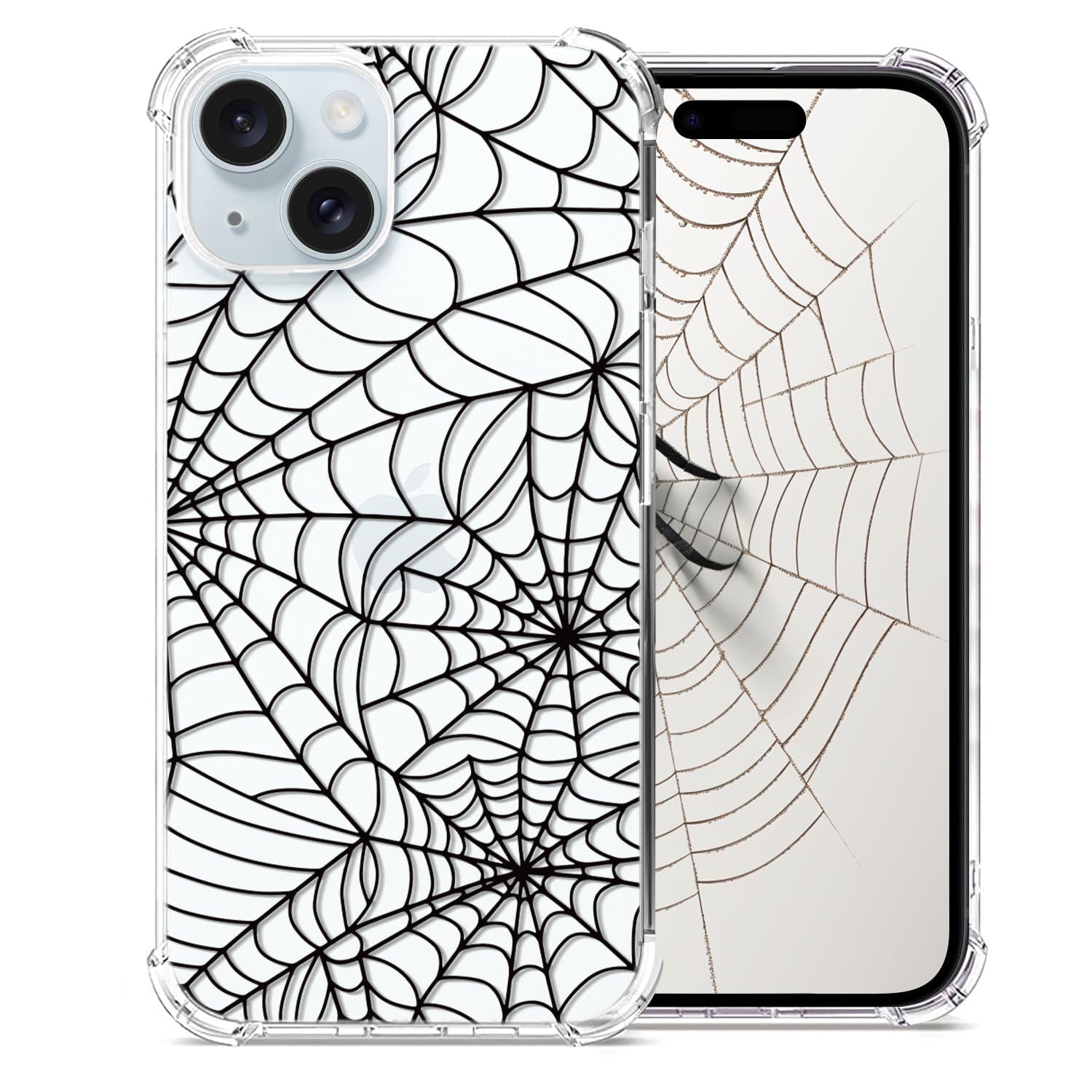 YESPURE for iPhone 15 Case Halloween Fashionable Spider Web Pattern Case for Kids Boys Clear Soft TPU Rubber Bumper Case Transparent Anti-Yellowing