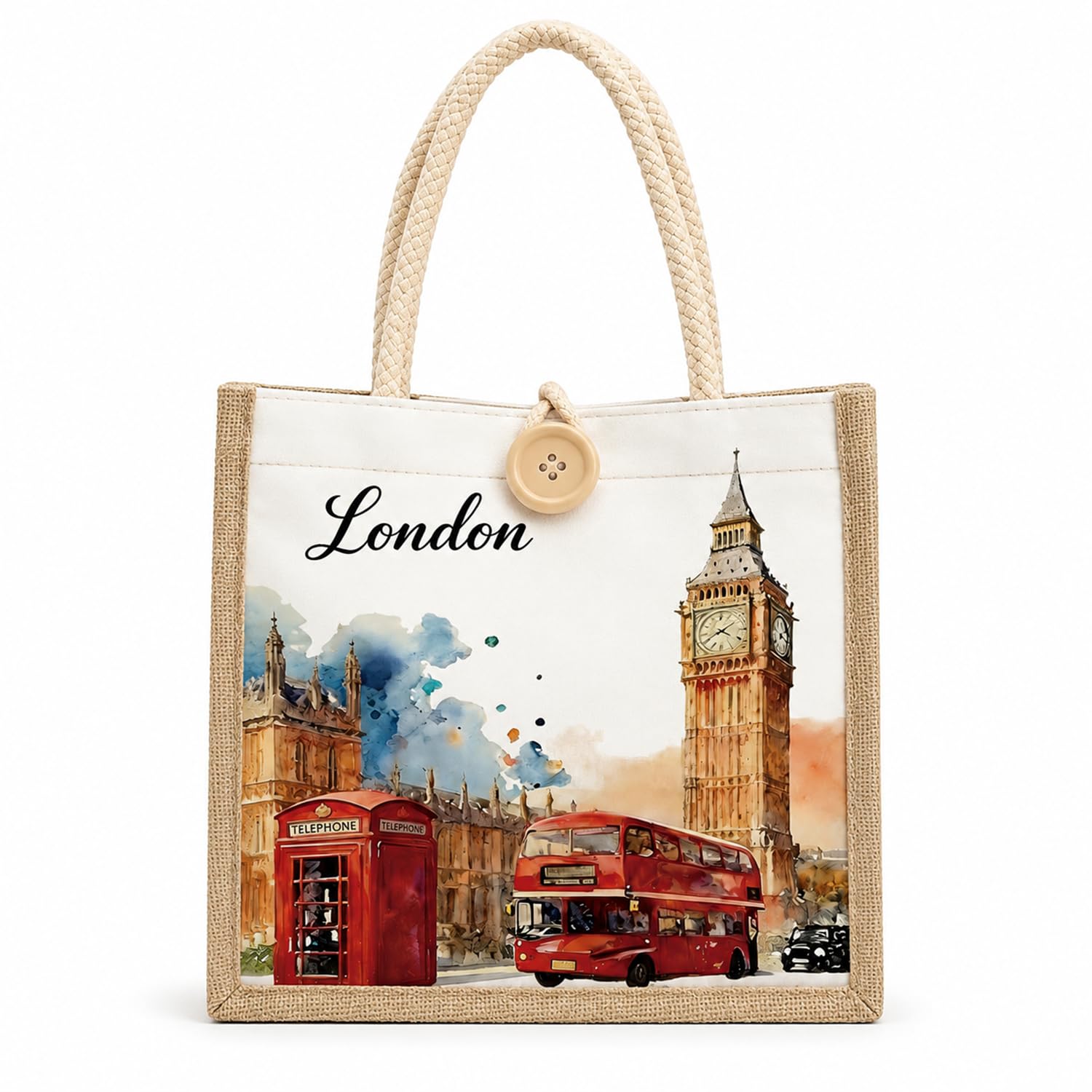 Velorin London Tote Bag, London Souvenirs Gifts, Foldable Linen London bags with Large Capacity for Friends, Family and Travel Lover