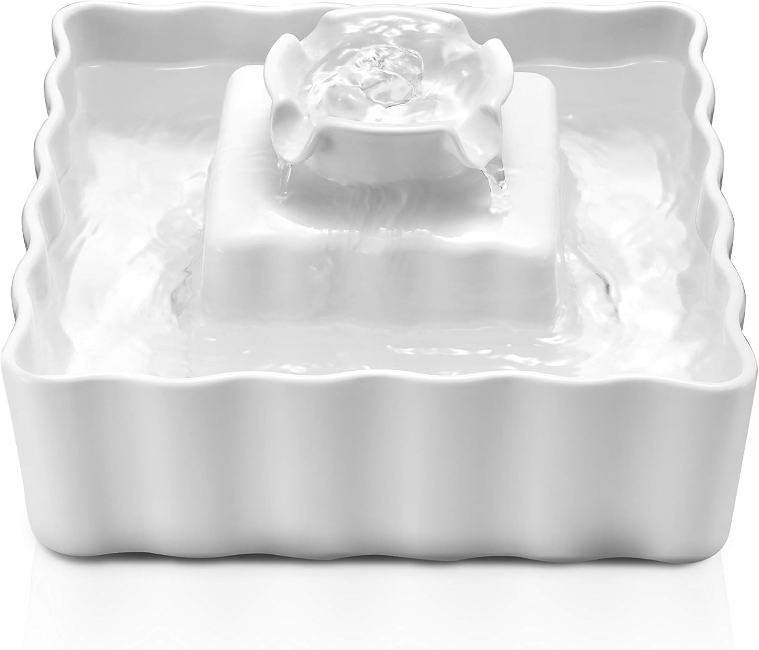 Ceramic Cat Fountain, 2.1L Pet Drinking Fountain for Cat and Dog, Cat Fountain Porcelain, Cat Water Dispenser with 3 Activated Carbon Filter and Sponge Foam Pre-Filter (White)