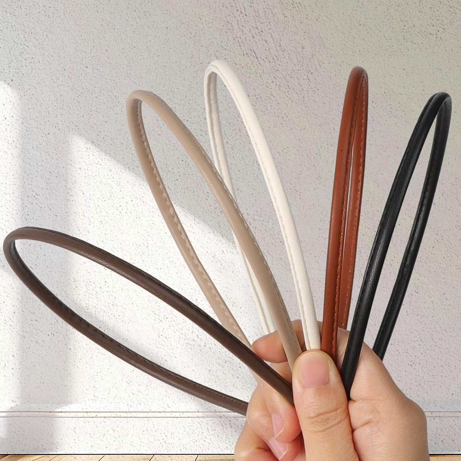 5PCS Thin Leather Headbands for Women Cute Solid Simple Leather Party Headband Hair Trendy Comfortable Skinny Headbands Non Slip Hair Accessories for Women Girls (White/Beige/Tan/Brown/Black)