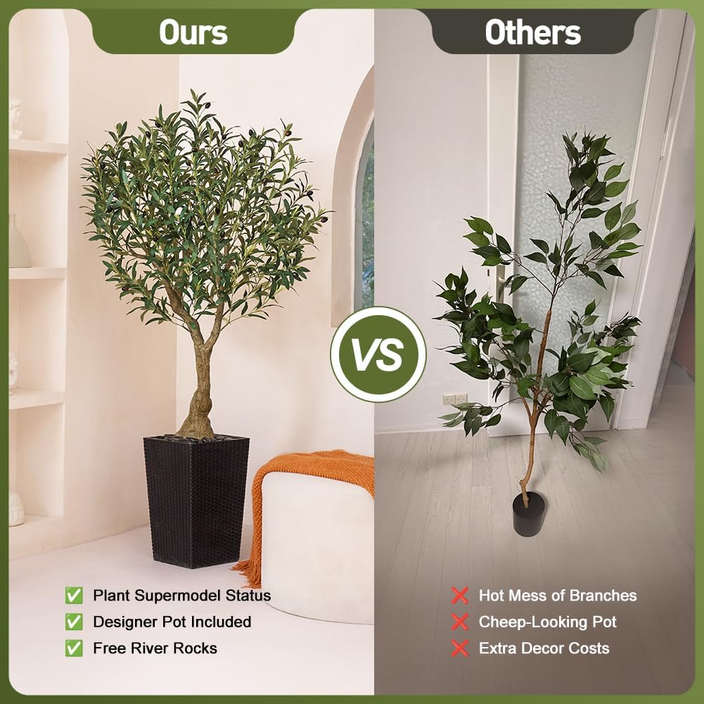 Artificial Olive Tree 5ft, Tall Fake Tree for Indoor & Outdoor Decor with Black Pot & Pebbles, UV Resistant Silk Leaves, Realistic Faux Potted Plant for Living Room,Office,Home Decor,VN137 - Image 3