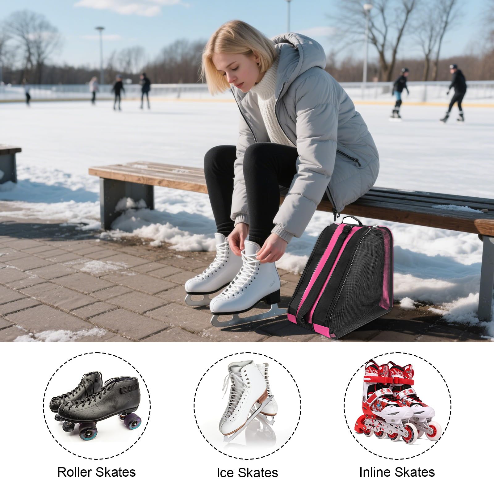 Bolsa para patines de hielo para niños con correa ajustable, mochila para botas de esquí