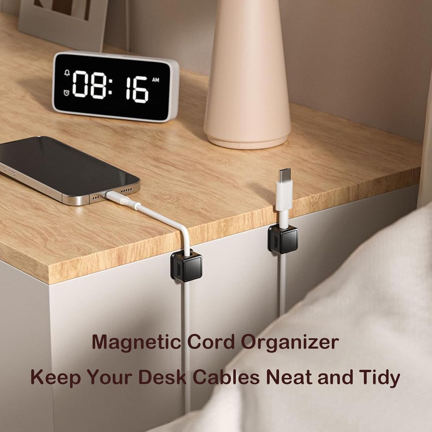 10 Pack Cord Organizer, Magnetic Cable Management, Cord Holder for Desk, Adhesive Cable Clips Wire Keeper for Nightstand, Home, Office, Desktop, Car, Wall (Black) - Image 2