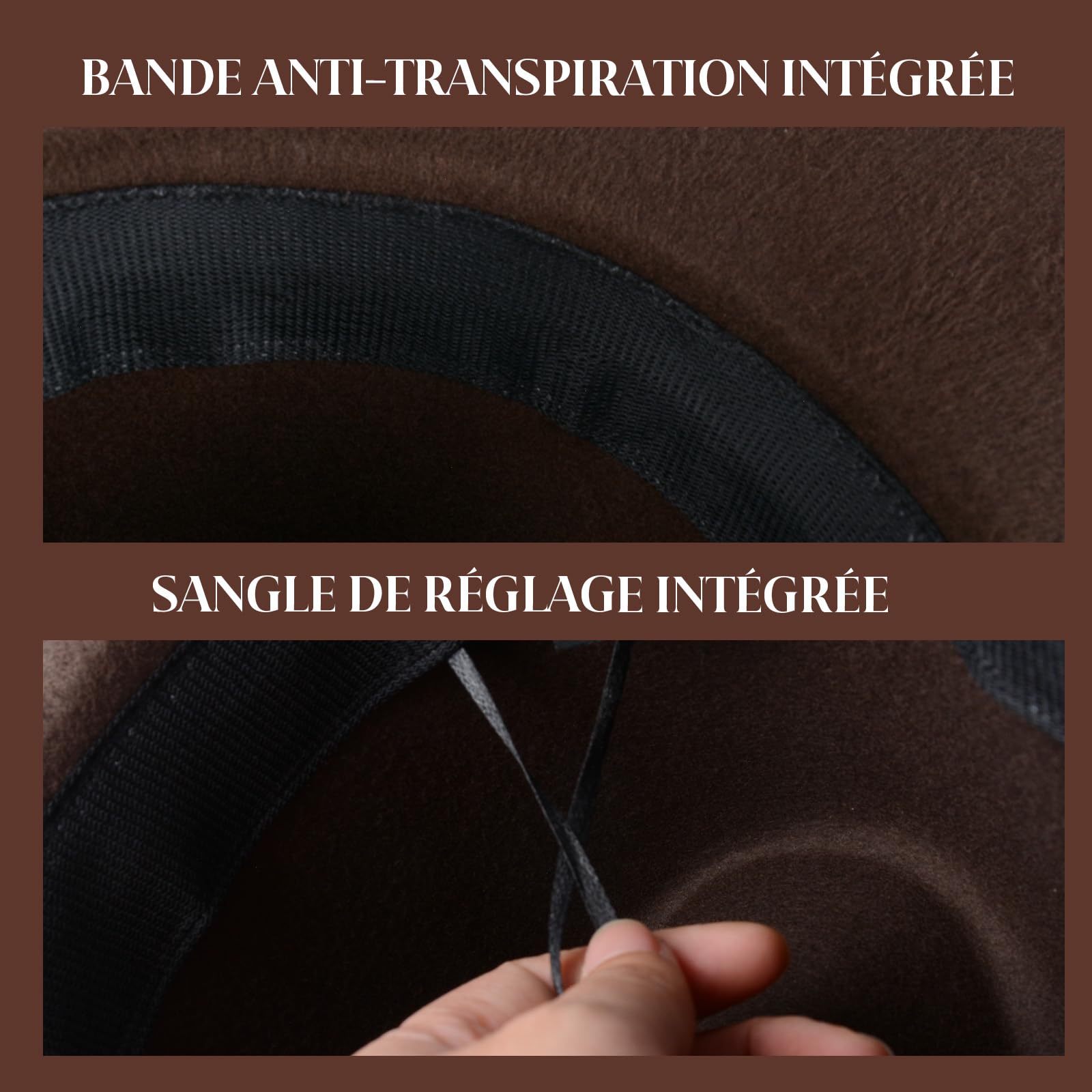 Chapeau western vintage à large bord en feutre avec une élégante lanière en cuir, adapté aussi bien aux hommes qu'aux femmes. Idéal pour les activités de plein air et les soirées à thème western.