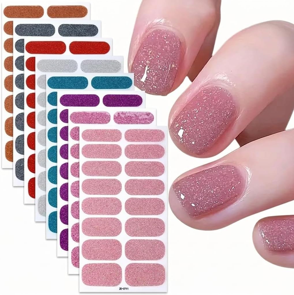 Gel Nail Wraps 8 Sheets Full Self Adhesive Glitter Nail Decals