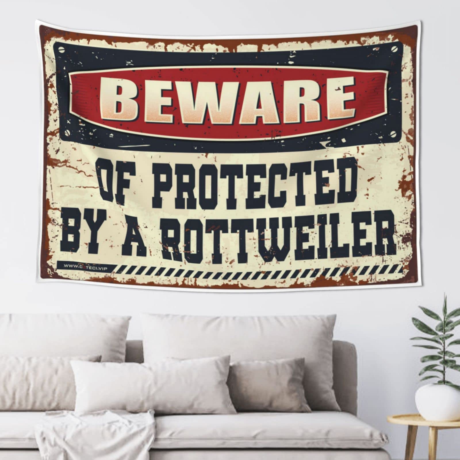 PRAVOXI Bedroom Door Decor Beware Of Protected By A Rottweiler Tapestry Boys Bedroom Accessories Boys Bedroom Accessories(75X100CM)