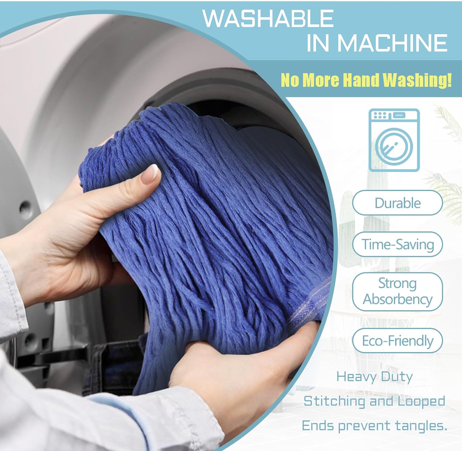 Heavy Duty Commercial Mop Head Replacement, Wet Industrial Cotton Looped End Mop Refills for Floor Cleaning and Replacement Heads (Blue 4Pcs)