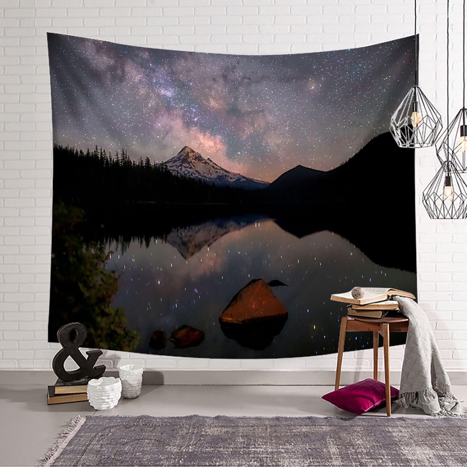 Gwieździste niebo, jezioro i góry, 350 W x 256 cm (dł. x szer. x wys.), kolor czarny