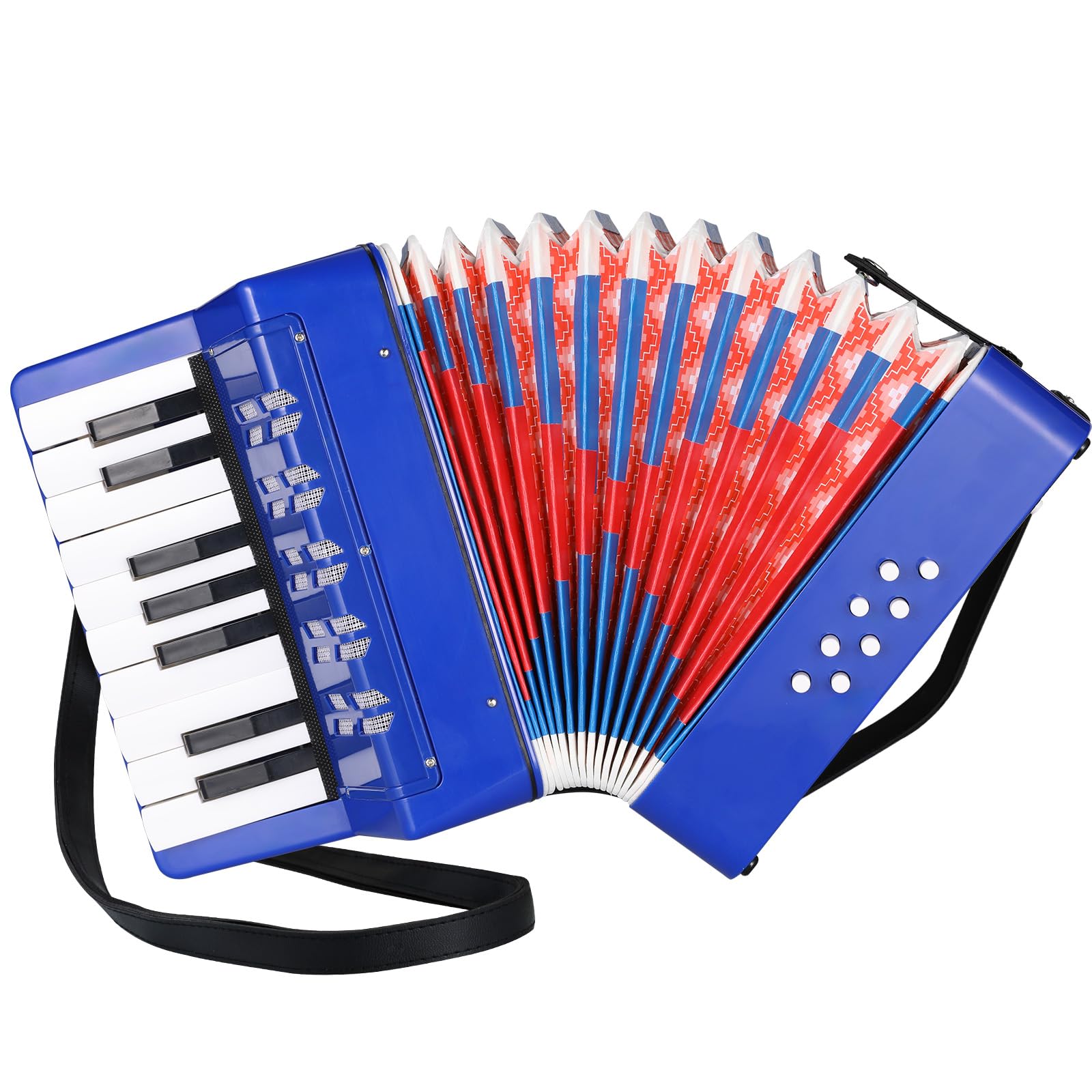 Akordeon dla dzieci, 17 przycisków, 8 basów, harmonijka dla dzieci z regulowanymi paskami do noszenia, dla dorosłych i 3 lata, instrument muzyczny, prezent dla początkujących, niebieski