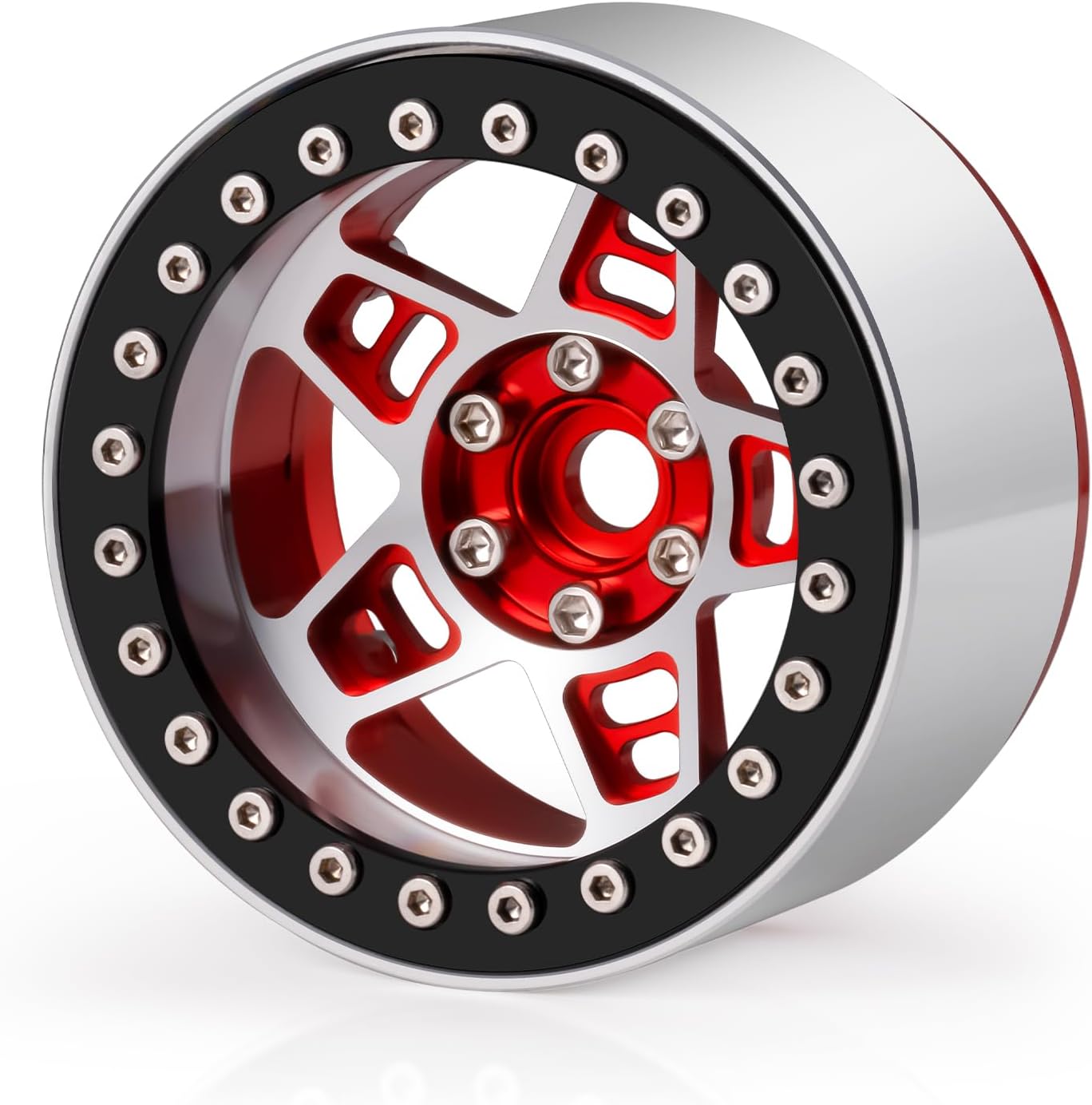 LSG 2.2" Beadlock Wheel Aluminum Alloy Rims 64 * 35mm for 1/10 SCX10 D90 TRX4 Wraith 90048 RR10 RC Crawler Car, 4pcs (Black Red)