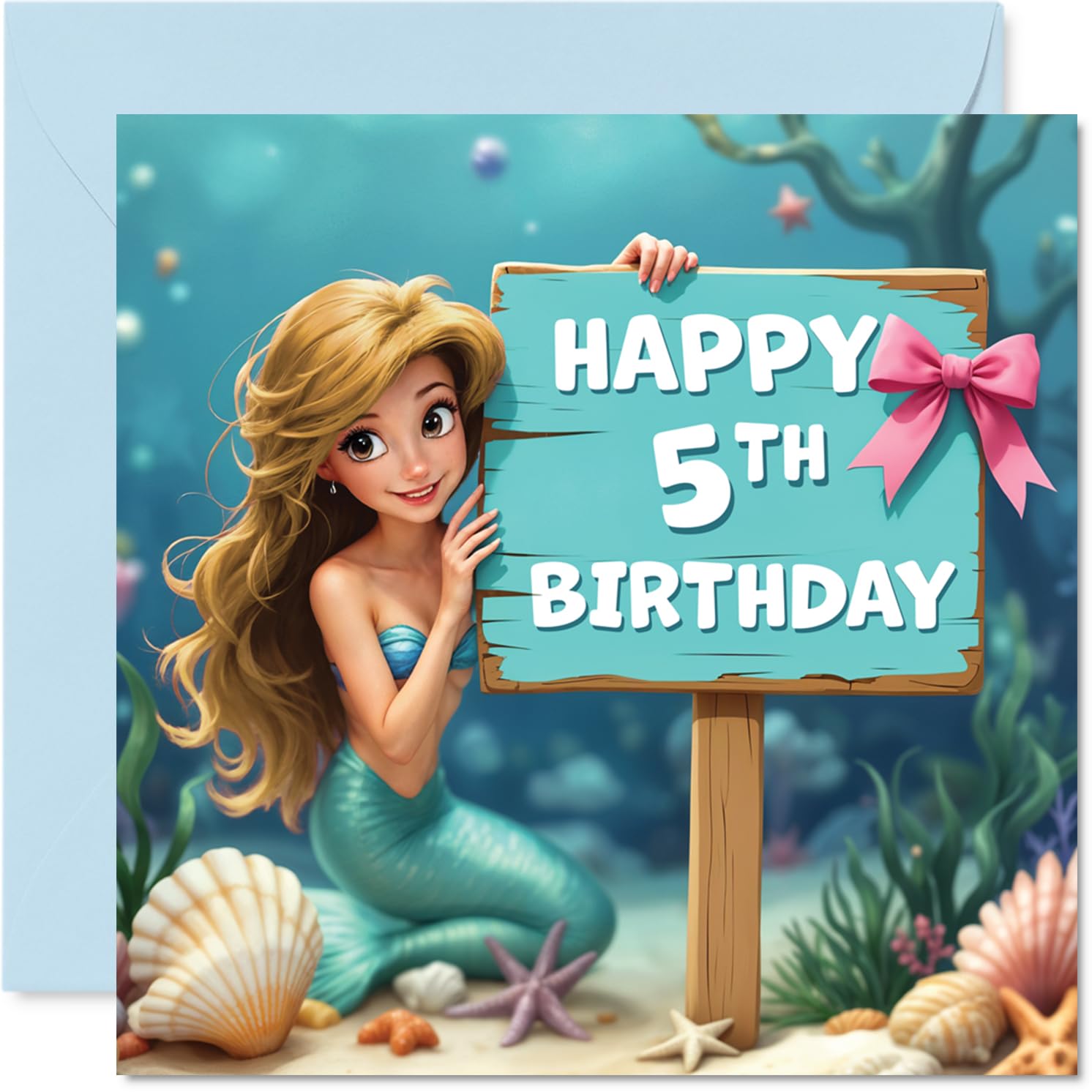5th Birthday Cards for Girls - Mermaid Sign - Happy Birthday Card for 5 Year Old Girl Niece Great Niece Daughter Cousin, 145mm Bday Greeting Cards