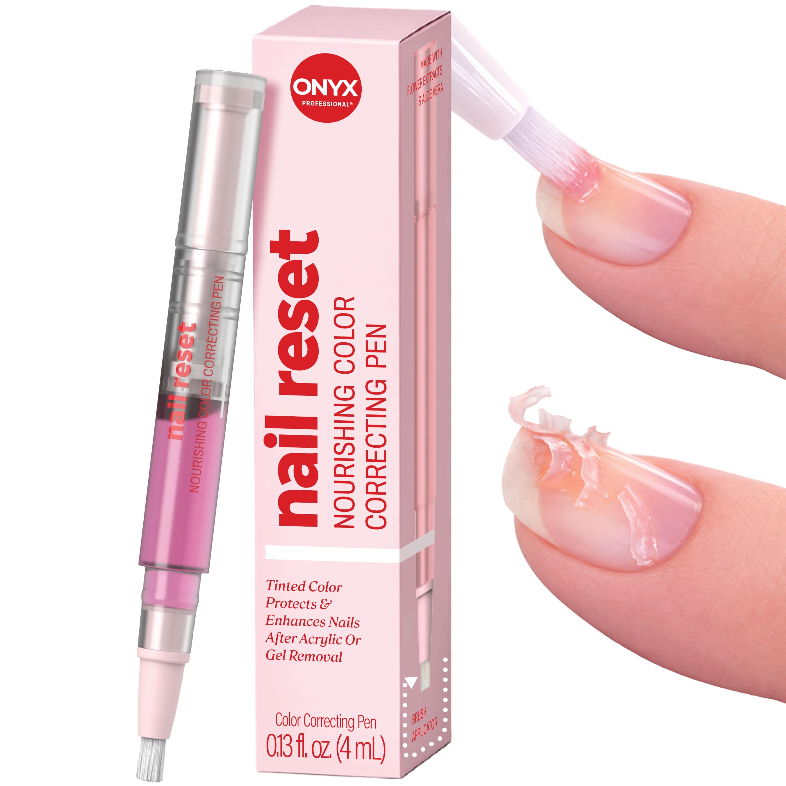 Onyx Professional Nail Repair Pen - Nail Treatment to Repair Nails Damaged from Gel & Acrylics, Reset Nourishing Color Correcting, Tinted Color Protects & Enhances Nails, 0.13 fl oz.