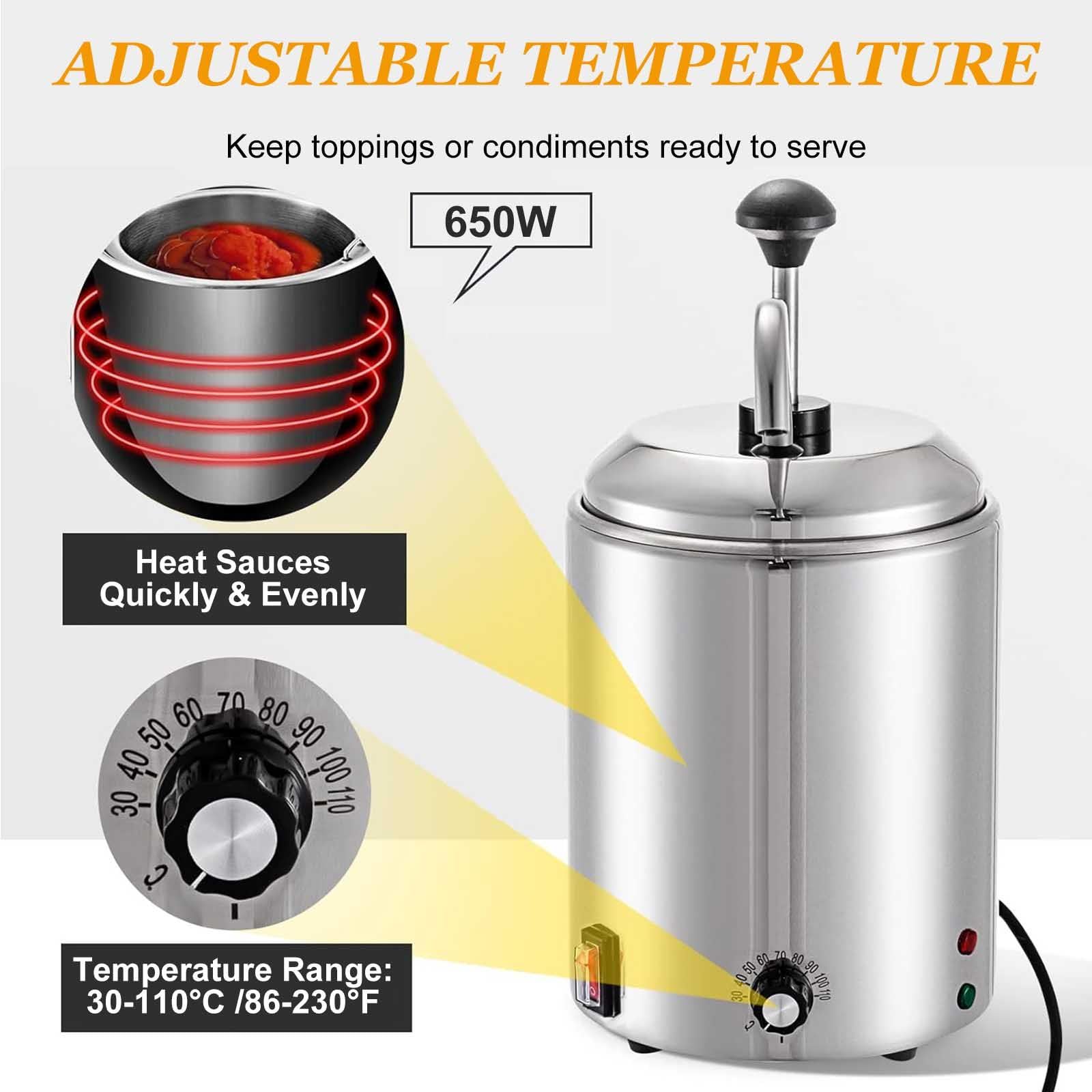 Calentador De Queso Nacho Con Bomba, Dispensador De Queso Nacho, Calentador De Salsa De Chocolate Caliente De Acero Inoxidable Con Ajuste De Temperatura De 5 Niveles,Round Single Heads-220V