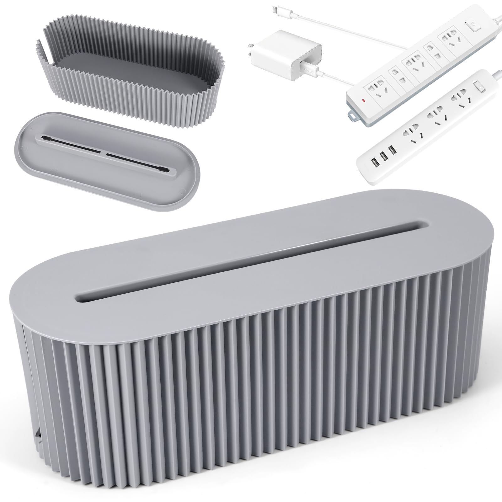 BTBHIHO BTBHIHO Cable Box, PP Socket Cover with Lid, Milk Blue Cable Management, Cable Box, Cable Organiser Box, Multifunctional Surge Protection for Cable Power Strips