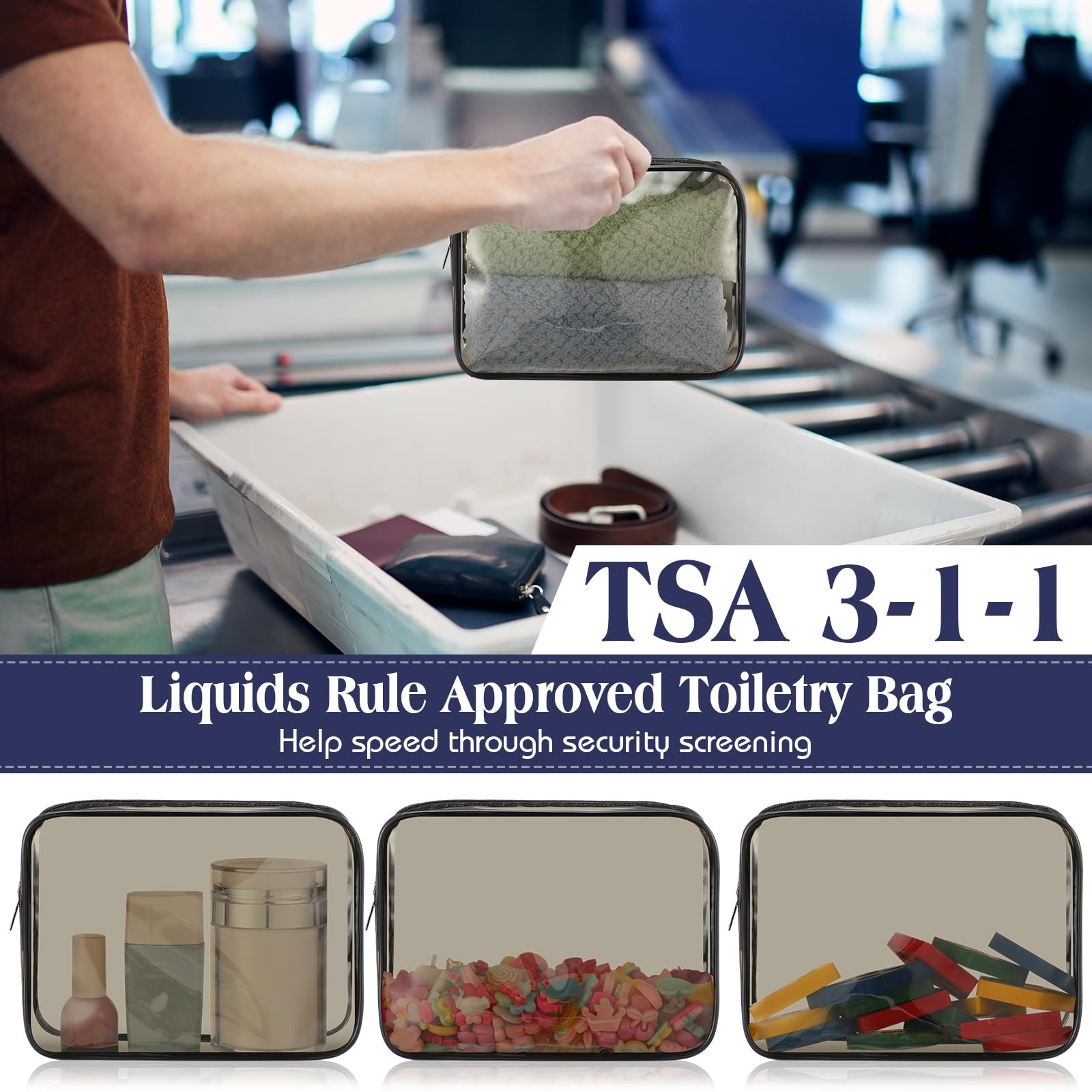 60 bolsas de aseo transparentes aprobadas por la TSA, bolsa de aseo de tamaño de cuarto de galón, bolsa de maquillaje de viaje, bolsa de cosméticos, bolsa de transporte compatible con aerolíneas