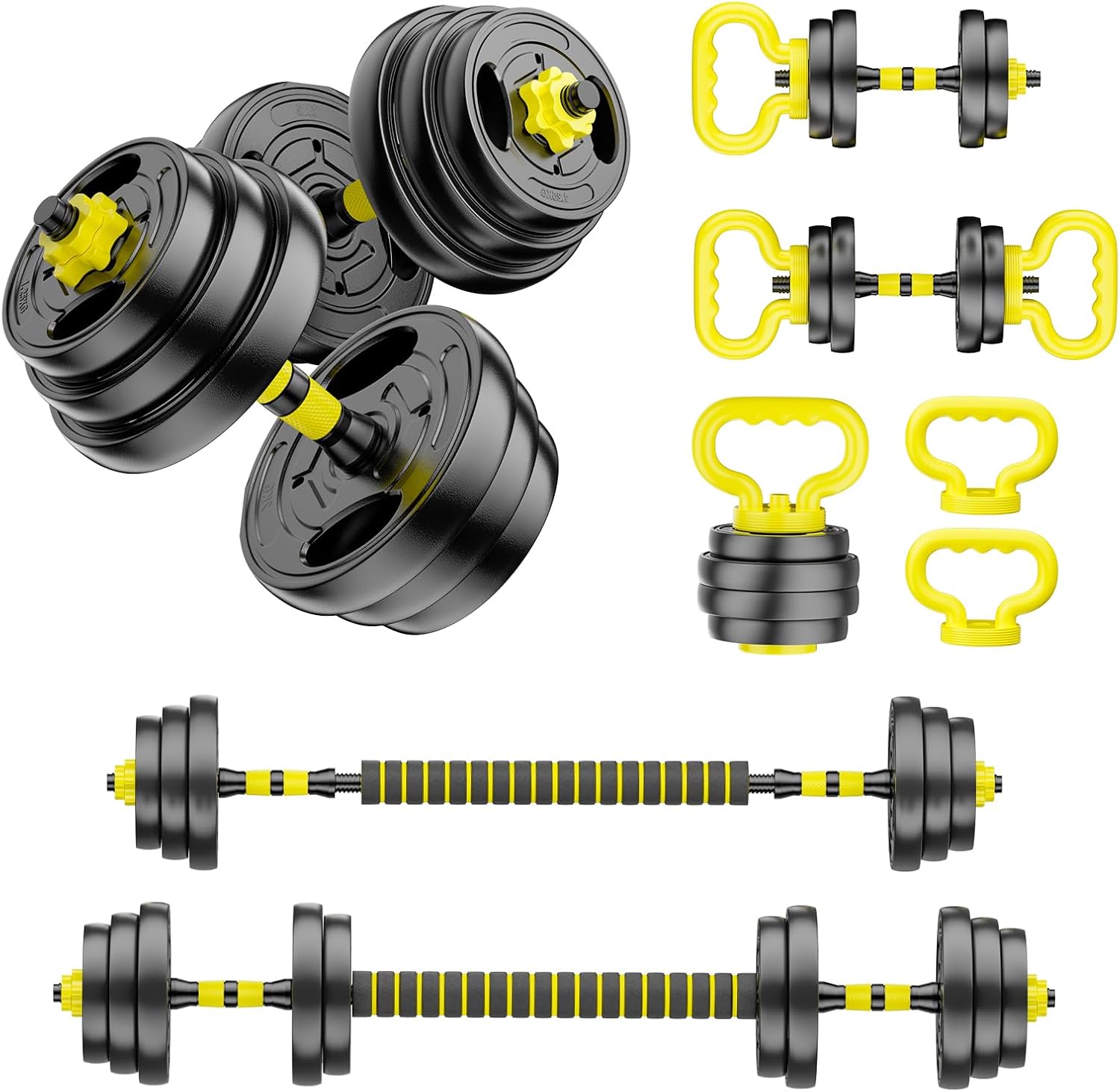 Adjustable Dumbbell Set, 10-90lbs Free Weights with Connector – 4 in 1 Dumbbells, Barbell, Kettlebell & Push Up Stand, Adjustable Weights Set for Home Gym Fitness Equipment for Men & Women
