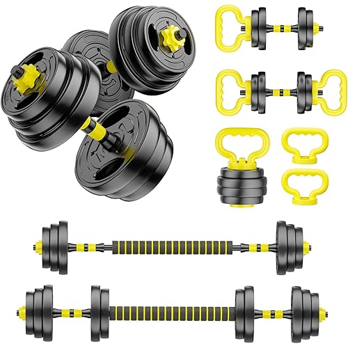 Adjustable Dumbbell Set, 10-90lbs Free Weights with Connector – 4 in 1 Dumbbells, Barbell, Kettlebell & Push Up Stand, Adjustable Weights Set for Home Gym Fitness Equipment for Men & Women