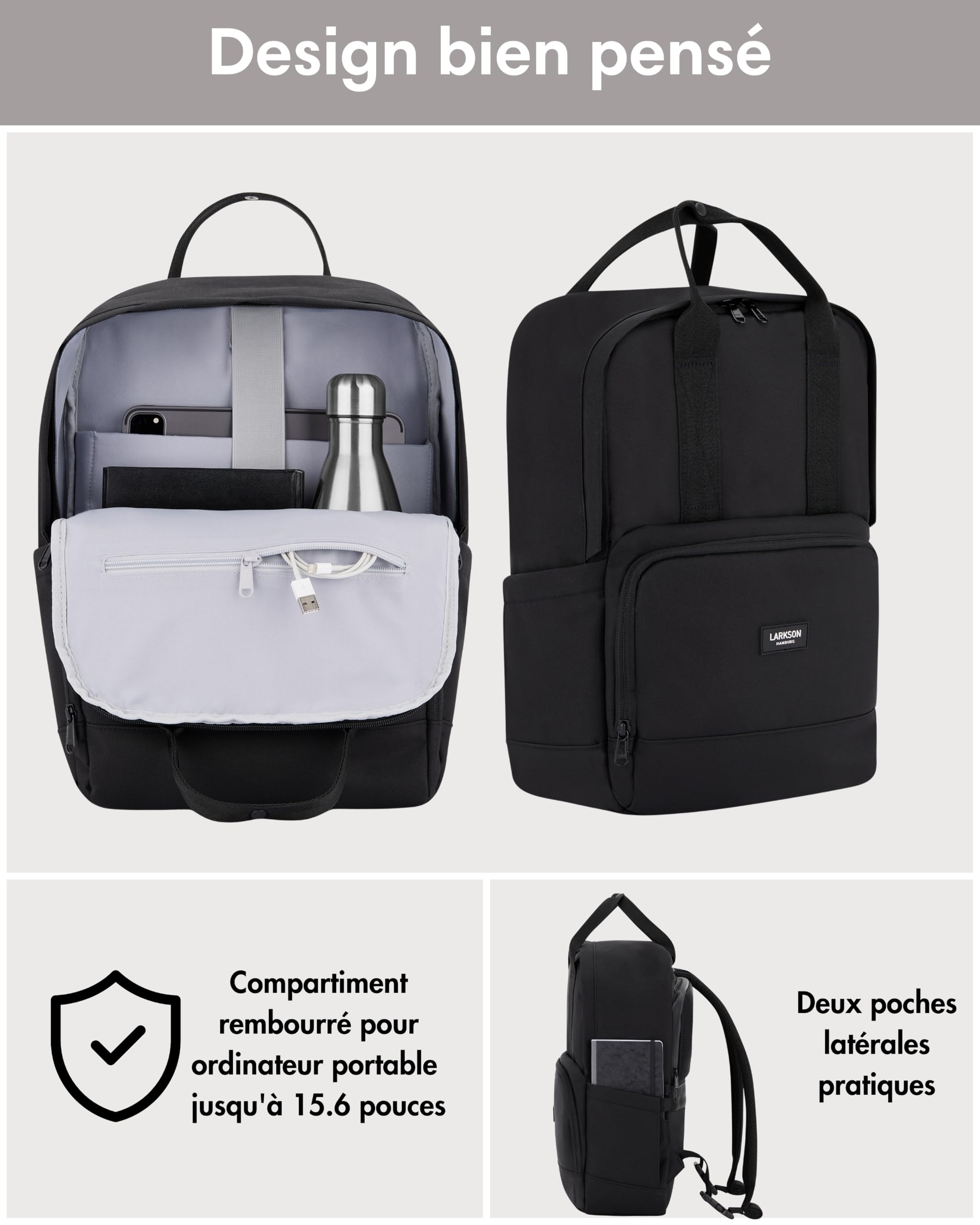 LARKSON Sacoche Vélo Noir - No 6 Bike | Sac à Dos Multifonctionnel 2 en 1 & Sacoche Arrière Bicyclette - Hydrofuge