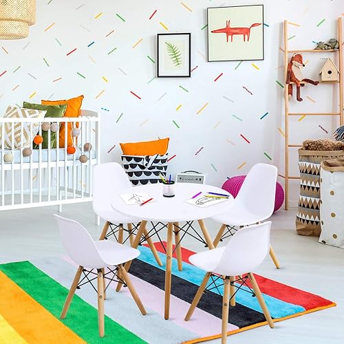 Miniatura 6 de Costzon Juego de mesa y silla para niños, 5 piezas de escritorio para niños de estilo moderno de mediados de siglo con patas de madera, marco de