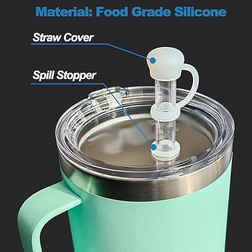 Miniatura 4 de LUOLAO Tapón de silicona para derrames compatible con vaso de paja YETI, accesorios para vasos que incluyen 2 tapas de cubierta de pajilla, 2