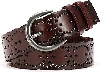 XZQTIVE Women Plus Size Leather Belt for Jeans Dresses Pants Hollow Flower Waist Belts with Solid Pin Buckle