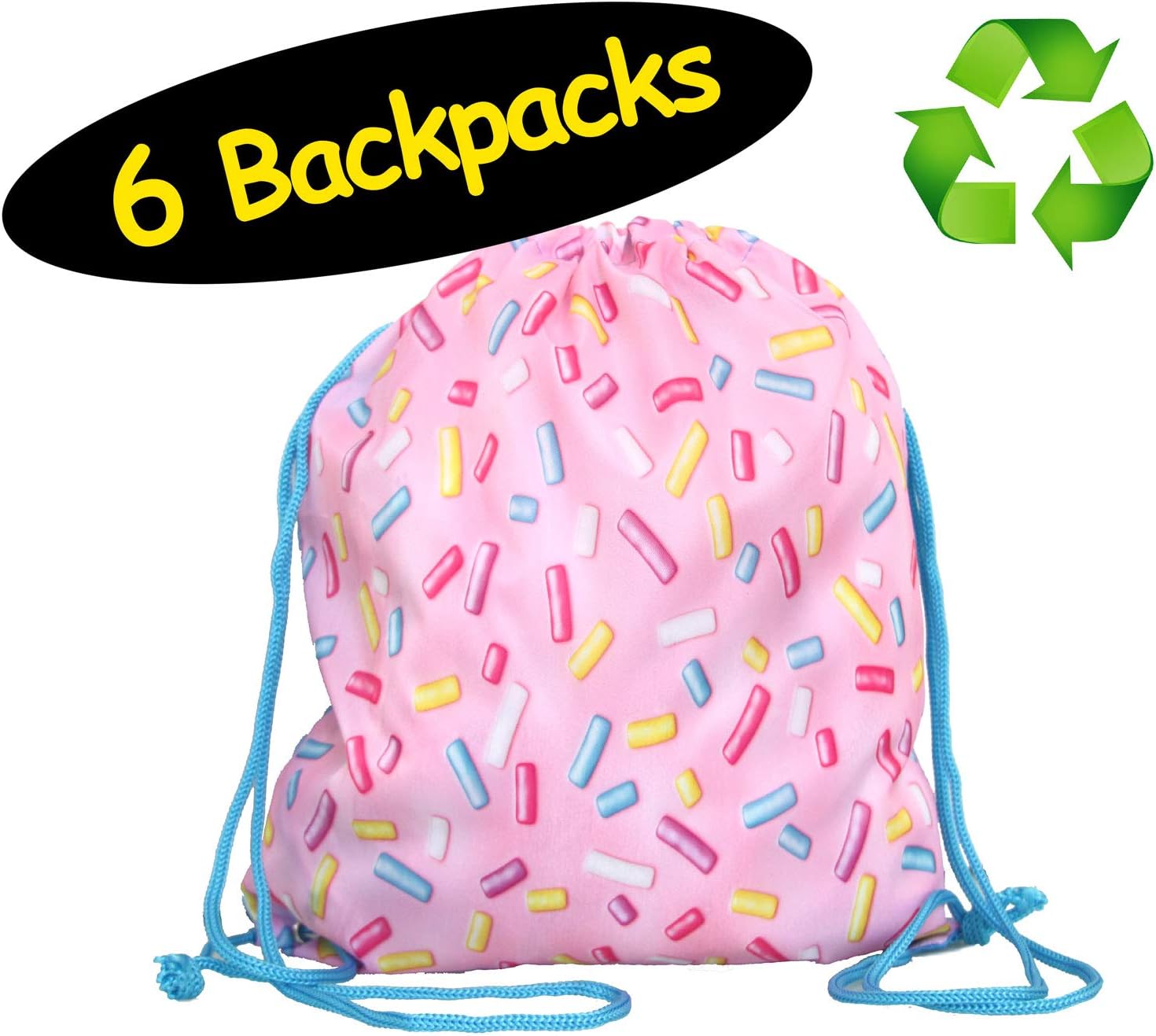 Pink Sprinkles Sweet 16 Donut Ice Cream Party Favor Bags Backpacks // 100% Recycled // 6-Pack, 12x14 inches