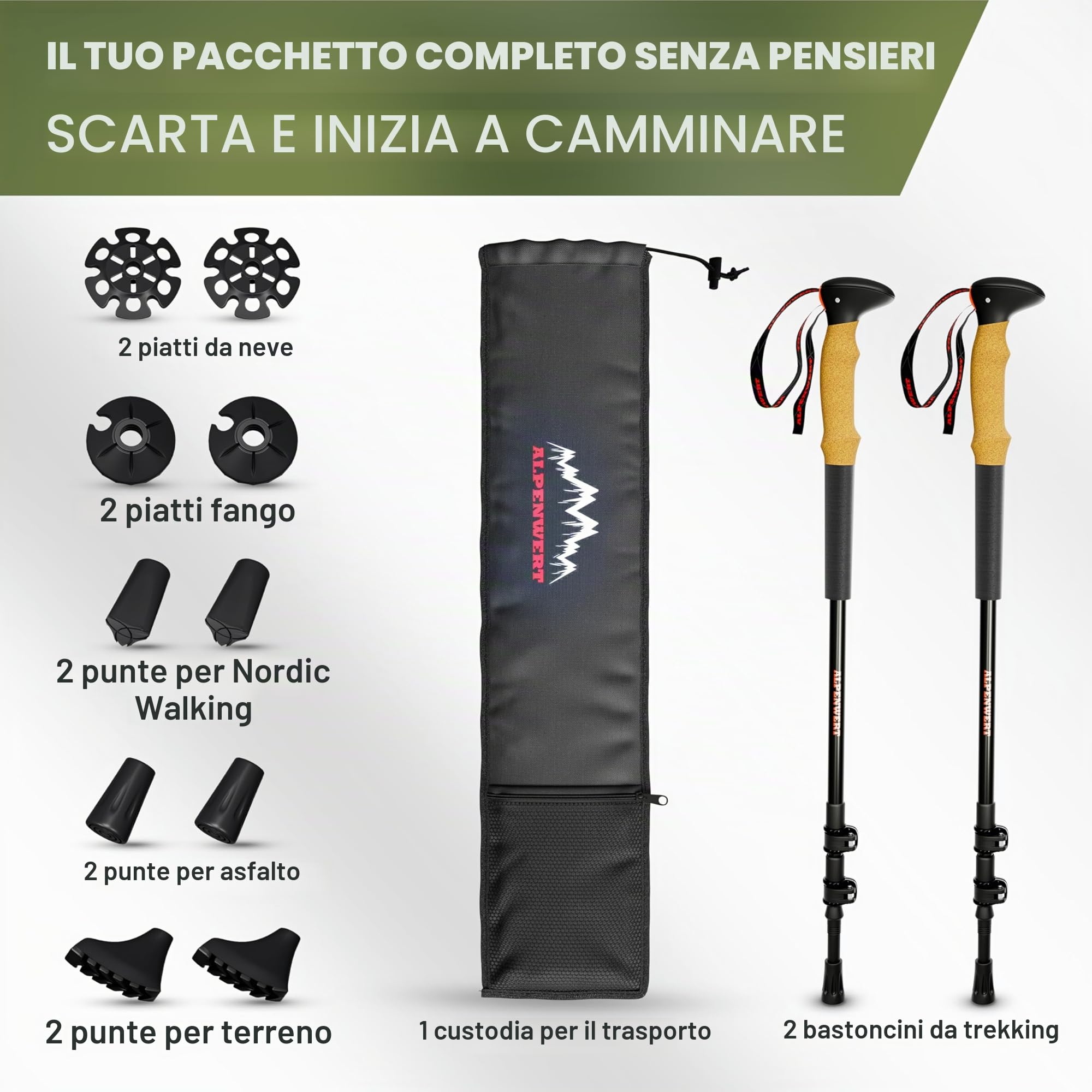 ALPENWERT Bastoni da trekking [carbonio o alluminio] Bastoni da passeggio per uomo e donna – Bastoni da trekking telescopici con manico in sughero per escursioni, nordic walking e sci alpinismo