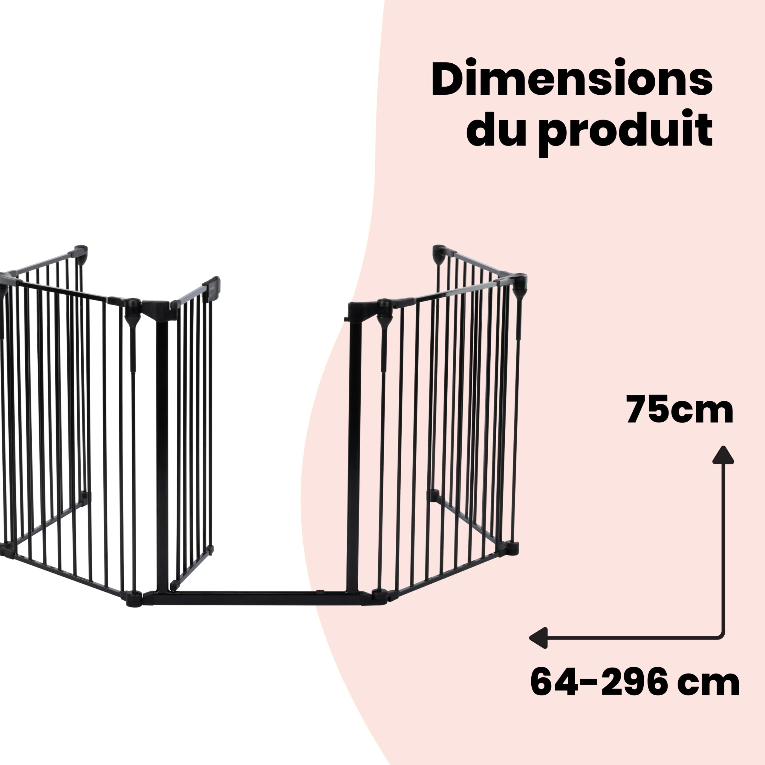 Safety 1st Modular 5 Panel Parc Bébé, 64-296 cm, Ouverture 1 Main, Black | Barrière Escalier Extra Large, Espaces Irréguliers et Larges, Verrou Extra Sûr, Installation Rapide et Facile