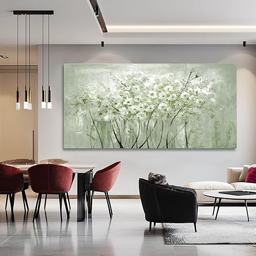 Miniatura 6 de MLART99 Arte de pared verde y blanco para decoración del hogar, decoración de pared de flores silvestres, impresiones en lienzo de 29 x 58 pulgadas,