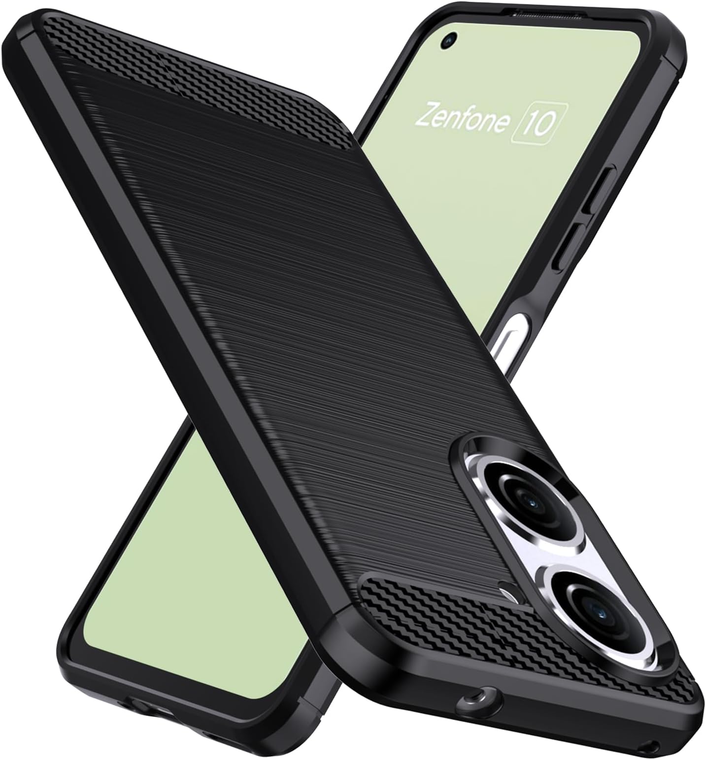 Zenfone 10/9 Case, Flexible TPU with Brushed Texture & Anti-Slip, Shockproof Military Protection Bumper, Black