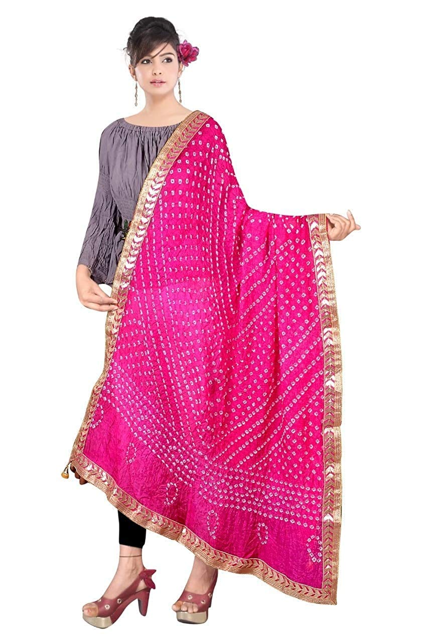 Aashita Creations Women's Jaipuri Bandhej Rajasthani Dupatta with Gota Patti Lace_1013