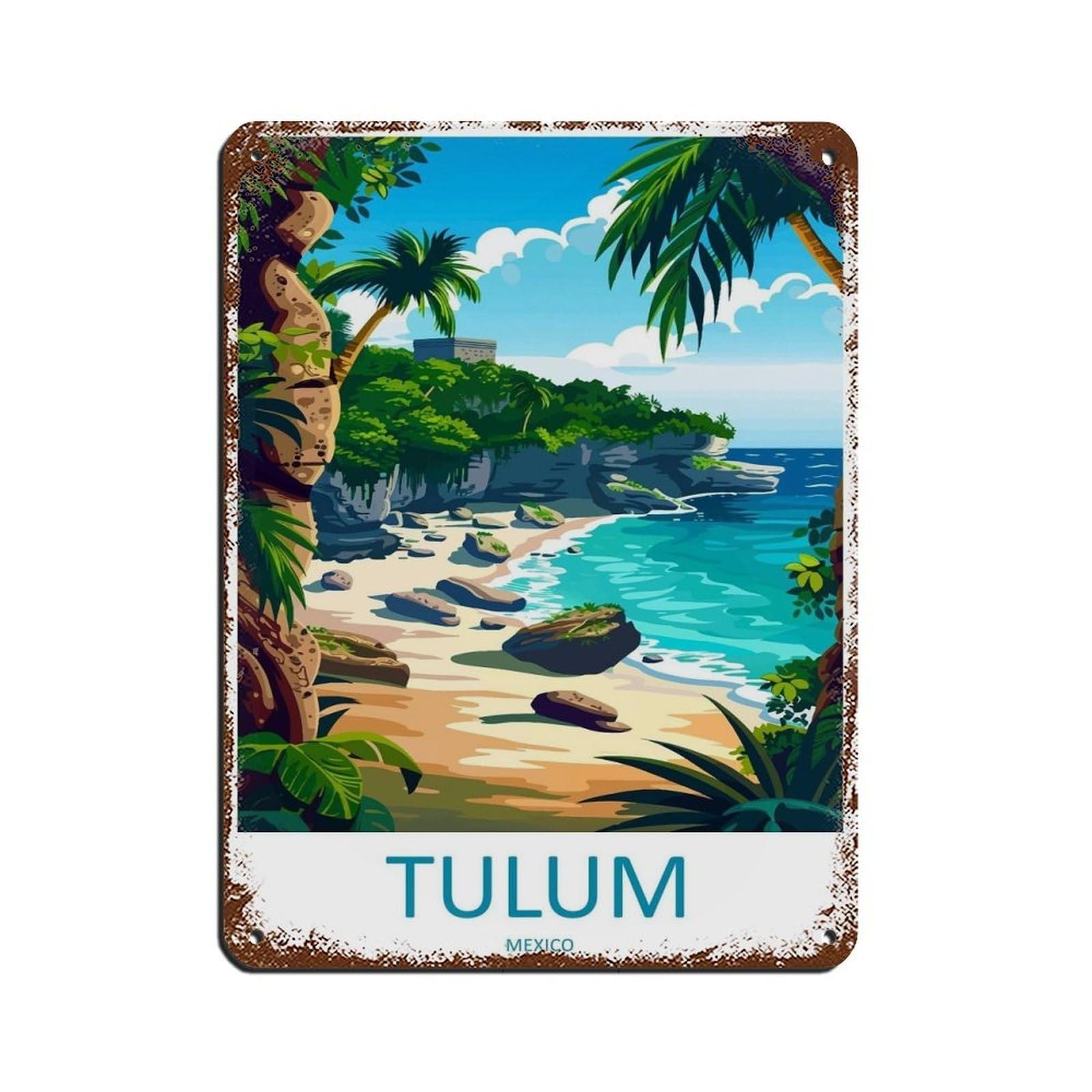 Tulum Travel Art Poster Tin Sign Vintage Metal Pub Club Cafe Bar Home Wall Art Decoration Poster Retro 12x16inch(30x40cm)