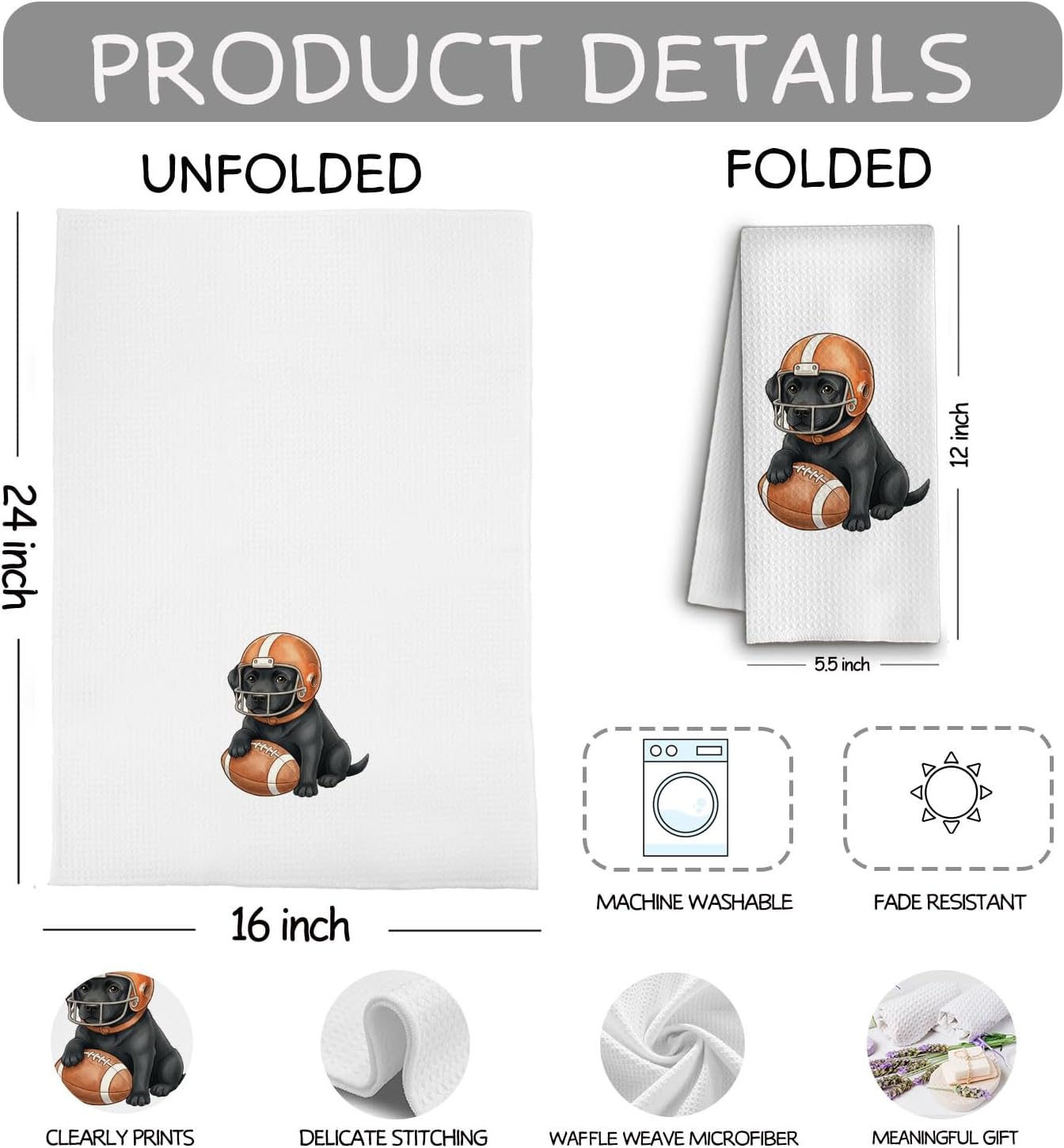 Football Black Labrador Retriever Dog Kitchen Towels, Black Lab Gifts Dish Tea Towels, Football Lover Player Fan Gifts Decorative Hand Towel for Kitchen Bathroom, 16x24 Inch - Image 6