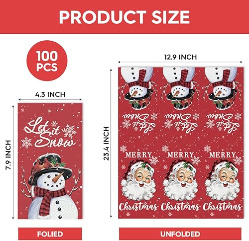 Miniatura 7 de Horaldaily 100 servilletas decorativas de papel desechables de Navidad, muñeco de nieve rojo para fiesta, almuerzo, cena, cocina, baño