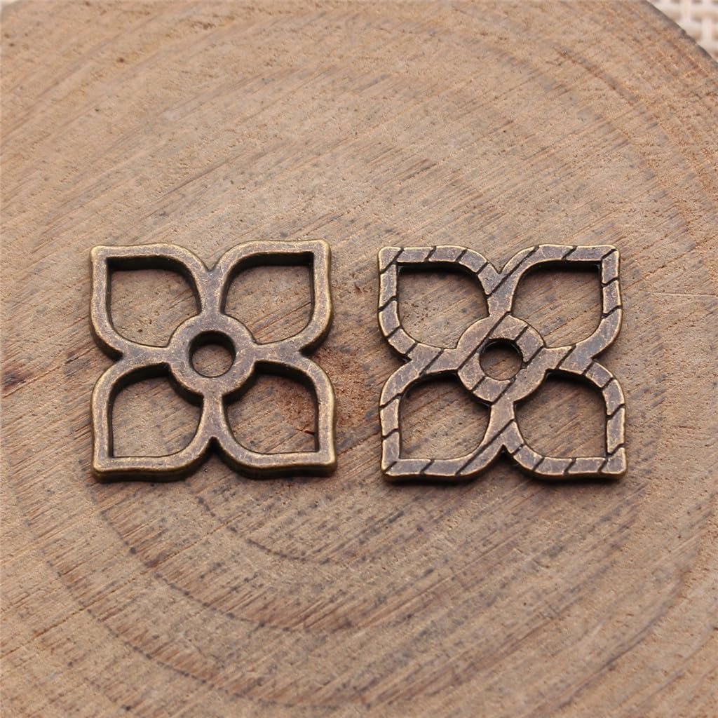 Hollowed-Out Geometric Pattern Connector for Anklet Handcraft, 20x20mm, Antique Bronze Color, 20 Pieces