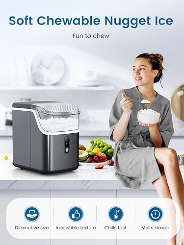 Miniatura 3 de COWSAR Nugget - Máquina de hielo para encimera, 34 librasdía, máquina de hacer hielo de guijarros autolimpiante, hielo de pellets masticable suave,