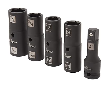 Steelman 5-Piece 1/2-Inch Drive 6-Point Impact Flip Socket Set, Includes 3-inch extension, 17 x 19mm and 7/8 x 15/16-inch Regular Sockets and 19 x 21mm and 3/4 x 13/16-inch Thin-Wall Sockets