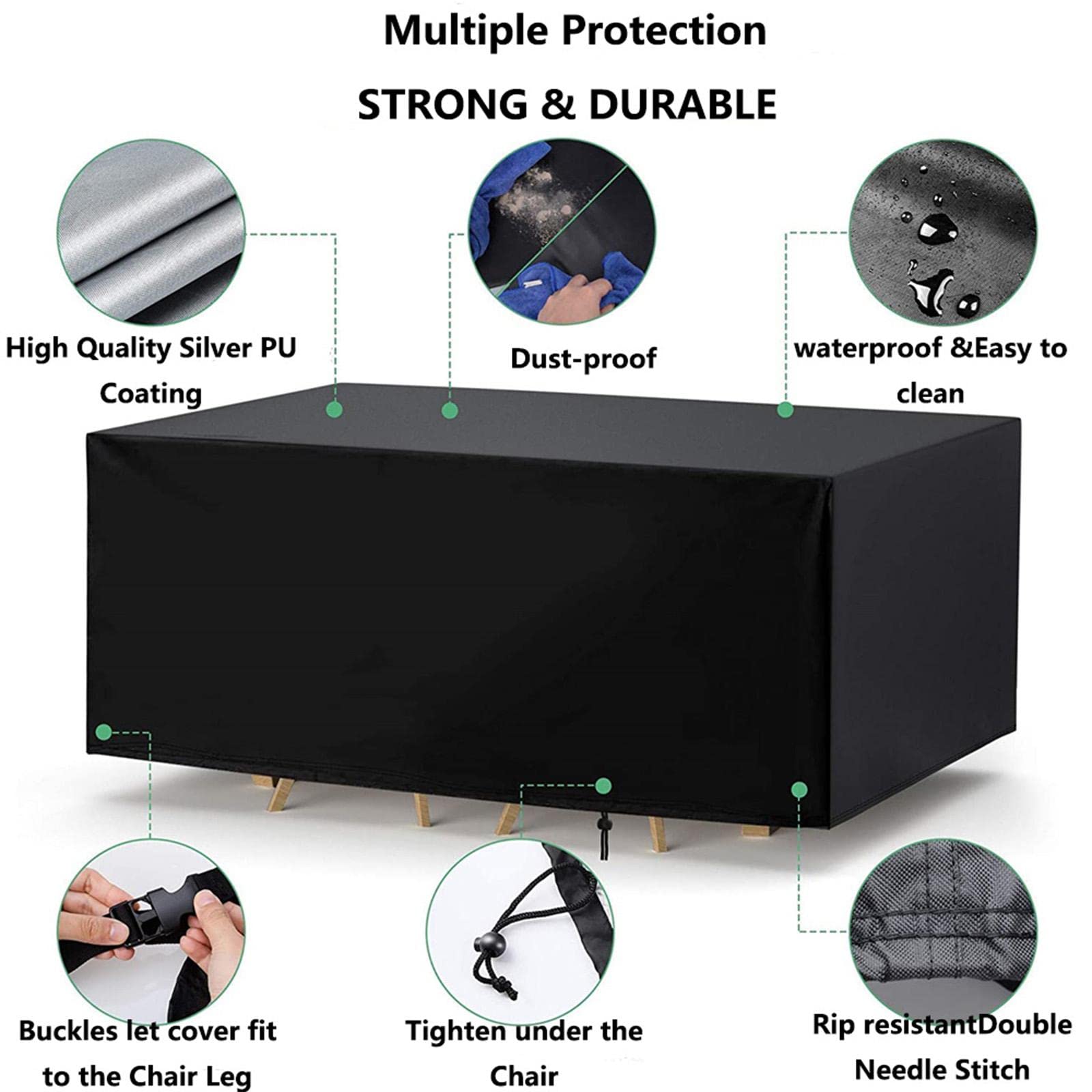 Housse Table De Jardin 200x90x100cm Noir 420D Tissu