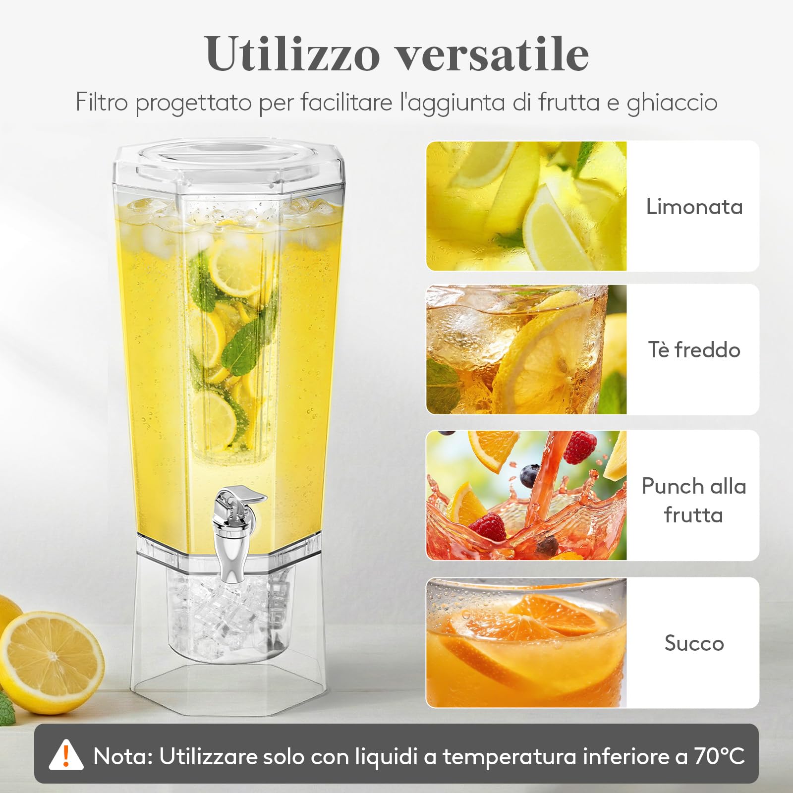 Lifewit 6L Dispenser Bevande con Rubinetto, Set di 2 (in 1 Confezione) Dispenser Acqua in Plastica, Contenitore Distributore Bevande Ghiacciati per Cocktail, Succhi, Limonata e Tè