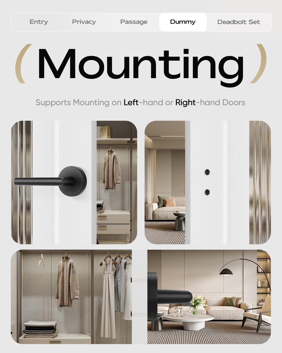 Leydebong 1 Pack Matte Black Closet Door Knobs, Handle Function Non-Locking Dummy Door Handles, Matte Black Individual Dummy Door Knob Single Side for Closets, French Double Doors Pantry