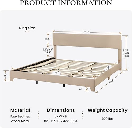 Miniatura 69 de SHA CERLIN Base de cama tapizada de tamaño matrimonial con cabecera ajustable, base de colchón estable, soporte de respaldo fuerte, no necesita