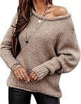 BTFBM Femmes Casual manches longues Chandails d'automne Col d'équipage Couleur solide Pull surdimensionné tricoté souple Pull-over Loose Fit Jumper