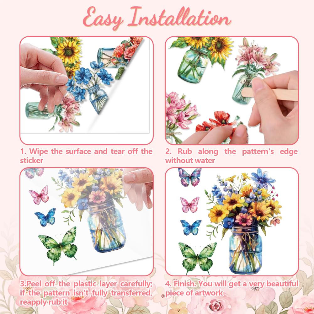 Peacoblue Blue Rub on Transfers for Crafts 3Pcs Vase Plant 15cmx30cm - Image 3